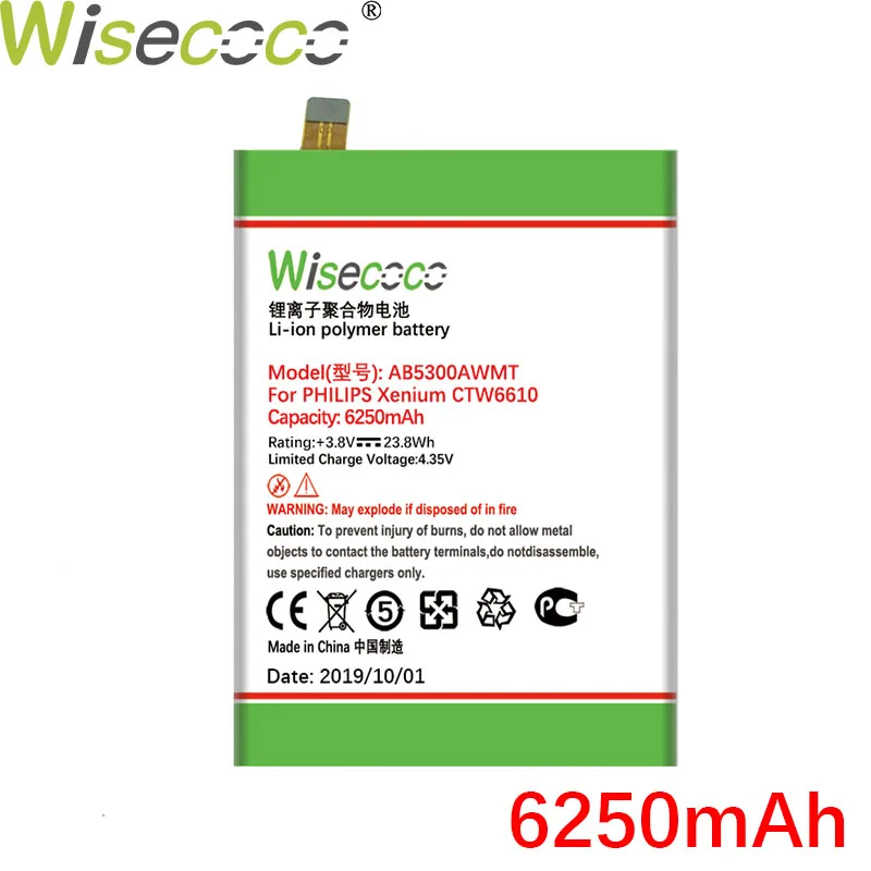 WISECOCO 6250 мАч AB5300AWMT AB5300AWMC батарея для Philips Xenium CTW6610 CTW6618 W6610 W6618 мобильный телефон с номером отслеживания
