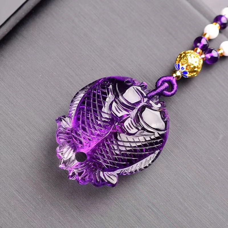 Genuine Natural Purple Amethyst Quartz Crystal Double Two Fish Pendant Fashion 35*29*13mm Brazil Healing Stone Necklace AAAAAA | Украшения