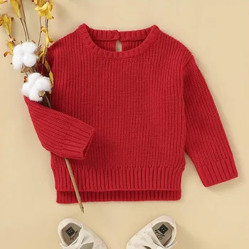 

Autumn Baby Girls Knitted Pullover Sweaters Long Sleeve Soft Cotton Fashion Girls Red Sweater Kids Sweater