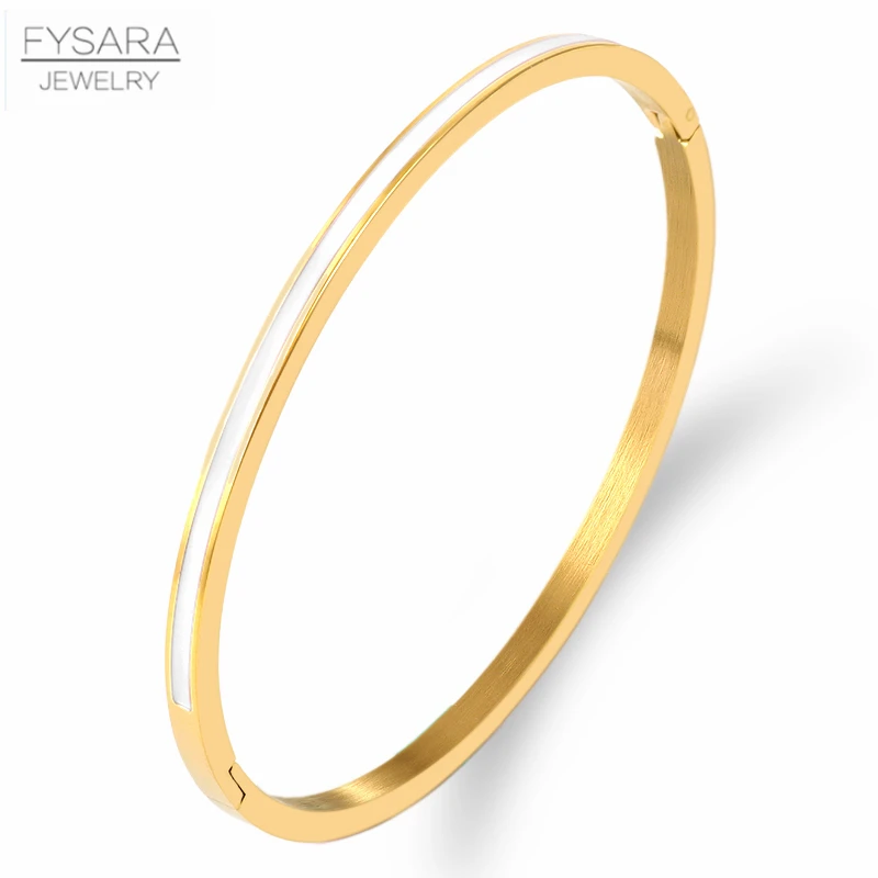 FYSARA 3mm Thin Colorful Orange Enamel Bangles Bracelets for Women Party Fashion Bangles 361L Stainless Steel Jewelry 7 Color