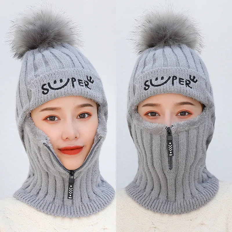 

Women's Hats Wool Balaclava Face Mask Hats Women Beanie Dual-use Hat Ear Protectors Knit Hats Winter Scarf Suits Thickening