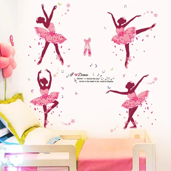 

[shijuekongjian] Ballet Dancers Girl Wall Stickers DIY Butterflies Mural Decals for Kids Room Baby Bedroom Decoration