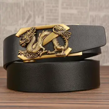 

New antique distressed automatic buckle belt men's personality flying dragon buckle high-grade pure leather men's jeans belt