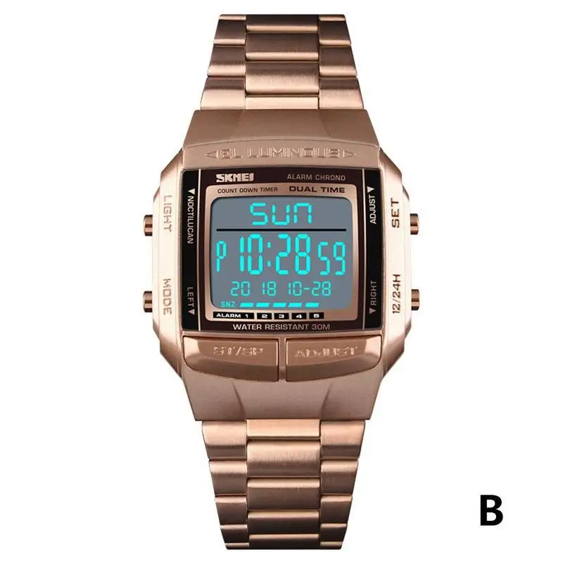 Модные деловые стабильные квадратные цифровые часы мужские со стальным ремешком с розовым золотом взрывные электронные светодиодные часы люксовый бренд - Цвет: B