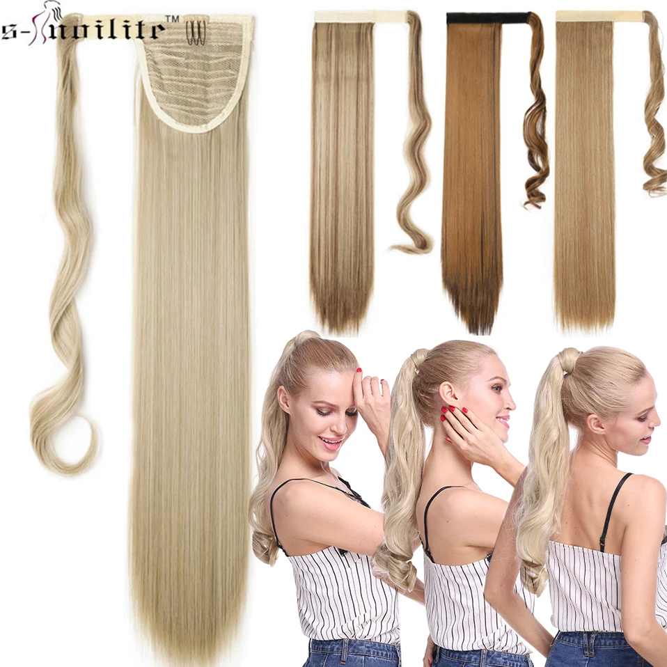 Fake Hair Extensions HAIRRO 23 Inches Long Straight Wrap Around Clip In Ponytail Women Hair Extension Heat Resistant Synthetic Pony Tail Fake Hair