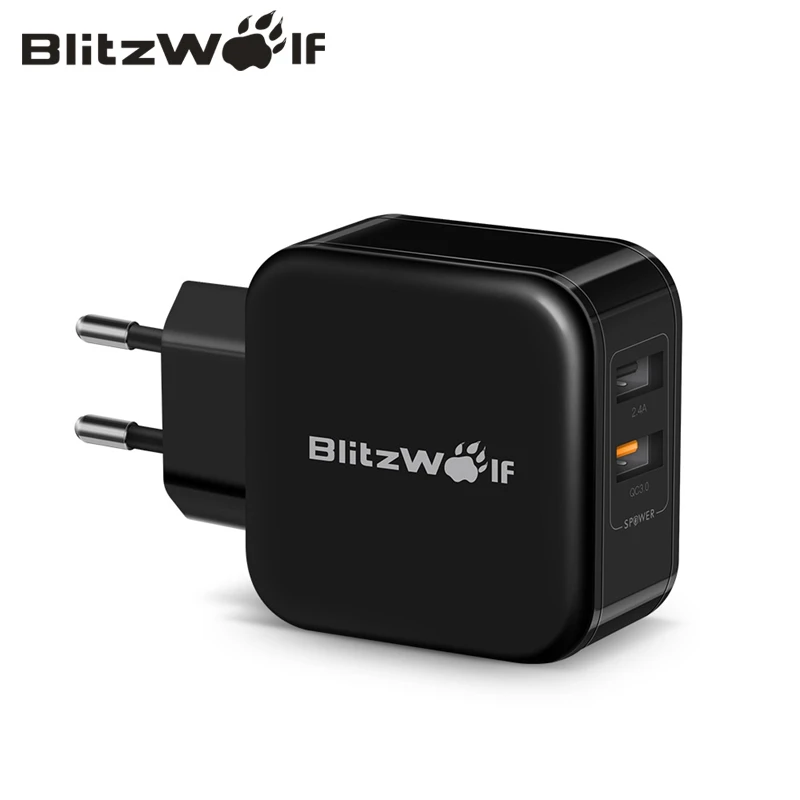 BlitzWolf QC3.0+2.4A 30W Dual USB Charger Mobile Phone Fast Charger EU Adapter Travel Wall Charger For iphone 8 8 Plus X