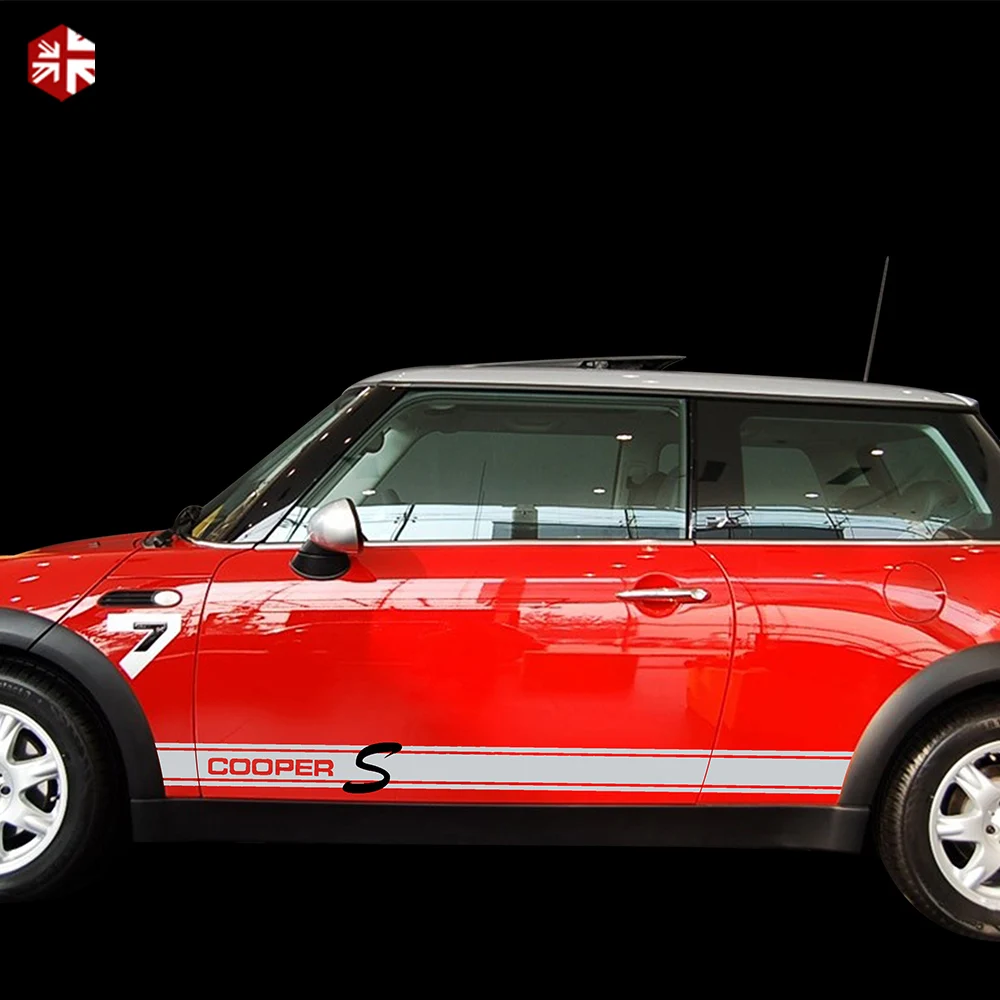 2 Pcs Car Styling Door Side Stripes Skirt Sticker Body Decal For MINI Cooper S R56  Accessories