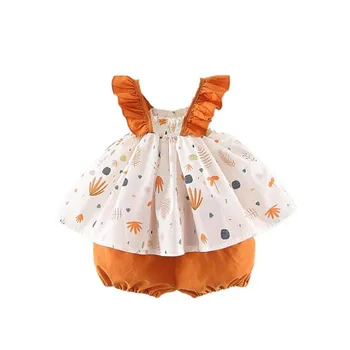 

DFXD Summer Newborn Baby Girl Clothes Set Print Ruffles Vest Tops Short Pants New Arrival Casual 2pc Outfit Clothes For 1-4T