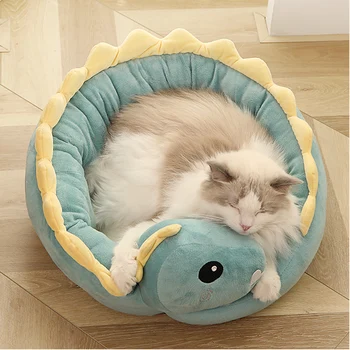 Hot Sell Pet Cat Bed Dinosaur Round Small Dog Beds for Cats Lovely Puppy Mat Soft Sofa Mat Nest Warm Kitten Sleep Mats Products 2