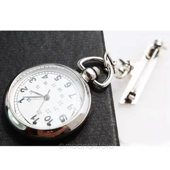

Unisex Watches Fashion Silver Arabic Number White Round Dial Clock Pin Brooch Fibula Quartz Nurse Pocket Watch Clock for Male