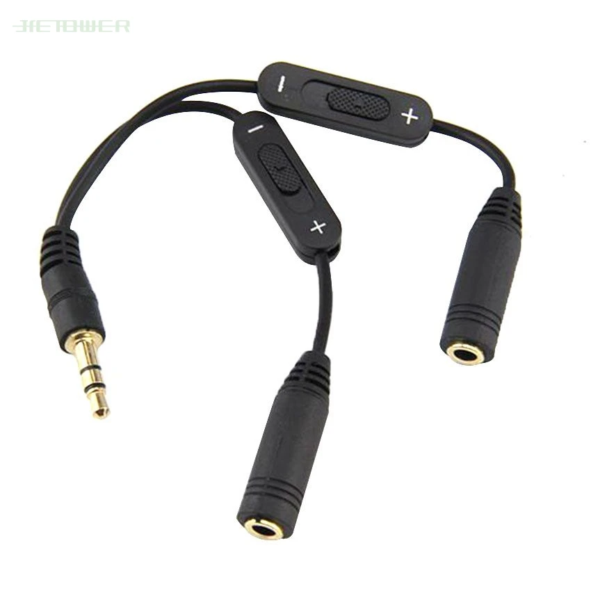 3 5 jack Splitter Male to 2 Female Jack 3 5mm Stereo Audio Cable Y Splitter Adapter Volume Control Headphone Phone AUX Cable