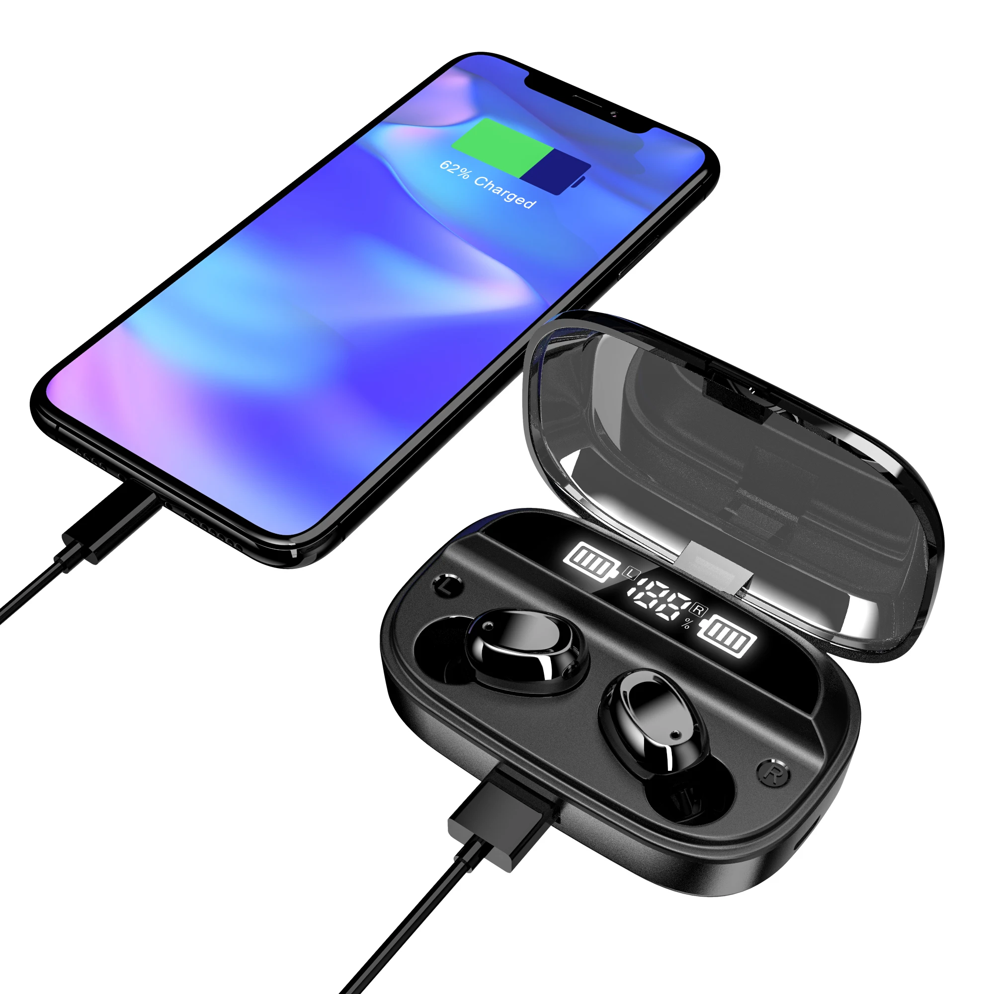 Размер Беспроводной наушники Bluetooth 5 0 с 4000 мАч светодиодный Дисплей сенсорный