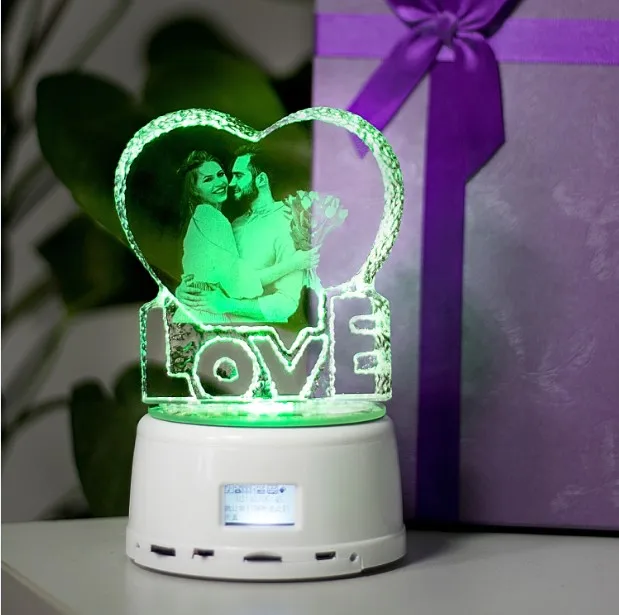 Personalized Photo LED Night Light Wood Base Crystal Photo MP3 Music Swivel Display Bluetooth Lamp RGB Remote Control For gift Transparent photo
