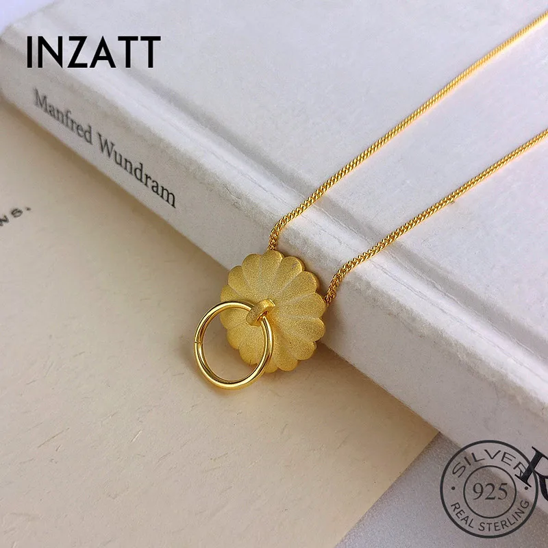 INZATT Настоящее серебро 925 проба полый, Круглый, Подвесной Ожерелье для женщин вечерние милые украшения с цветами аксессуары