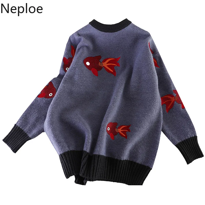 Neploe, свободный необычный стиль, контрастный цвет, пэчворк, Pull Femme Hiver, о-образный вырез, длинный рукав, Вязанный свитер с вышивкой 3D, пуловер 47773