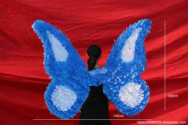Красивый синий и красный Крылья Ангела бабочки большой косплей реквизит перо ремесла 130*140 см