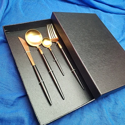 4pcs with gift box Лидер продаж черного и золотого цвета из нержавеющей стали набор столового прибора ножевые коробка обеда посуда столовые приборы, ложки, вилки, наборы ножей столовые приборы - Цвет: 4pcs with gift box
