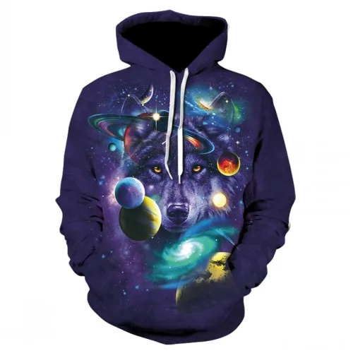 Men's 3D Printed Wolf Hoodie - Full Zip Pullover Sweatshirt With Moon Fox Galaxy Design, Sizes XS-5XL - View #10