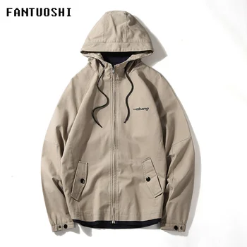 

Spring and Autumn New Men's Jacket Solid Color Cotton Hooded Jacket Slim Casual Zipper Long Sleeve Men's Tops Khaki Black 4XL