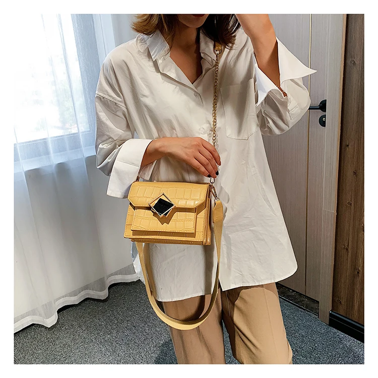 Элегантная женская квадратная сумка с крокодиловым узором Новая высококачественная кожаная женская дизайнерская сумка через плечо с цепочкой