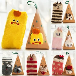 Coral Fleece Women Socks With Box Creativity Design Gril Cartoon Funny Warm Sleep Fleece-Lined Socks Christmas Gift Dropshopping
