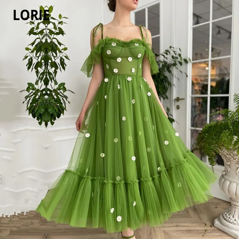 LORIE abiti da ballo verde erba spalline fiori A Line abito da cerimonia  corto da ragazza abito da laurea estivo 2021|Prom Dresses| - AliExpress