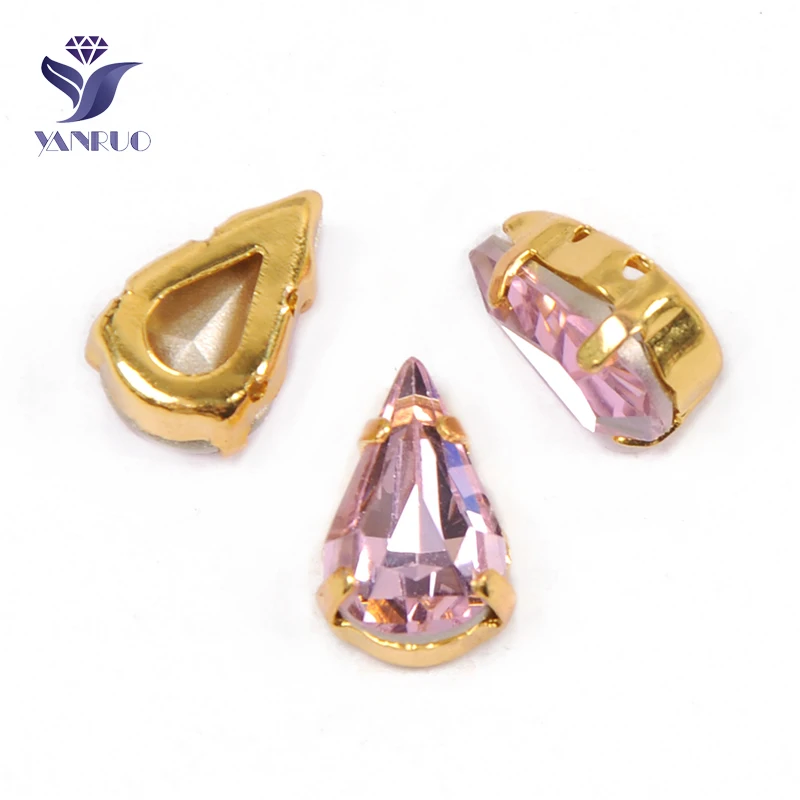 Light Rose YANRUO 4300, грушевидные Необычные камни, установка K9, стразы, точечное стекло, хрустальные пришитые Стразы для украшения одежды - Цвет: Light Rose
