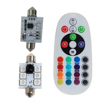 

2020 New 1 Pair 42mm DC 12V 5050 6 LED RGB LED Map Dome Car Interior Light+Remote Control