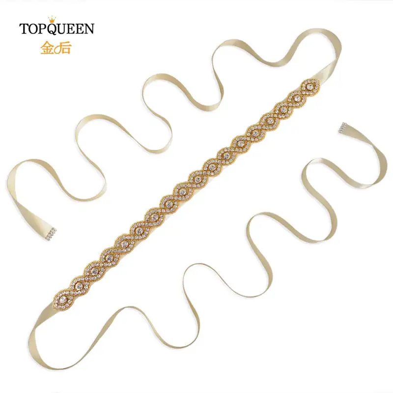 Champagne TOPQUEEN S28-G пояс ручной работы с золотыми бусинами Стразы с золотыми бриллиантами свадебный пояс для свадебного платья свадебные украшения Быстрая - Цвет: Champagne