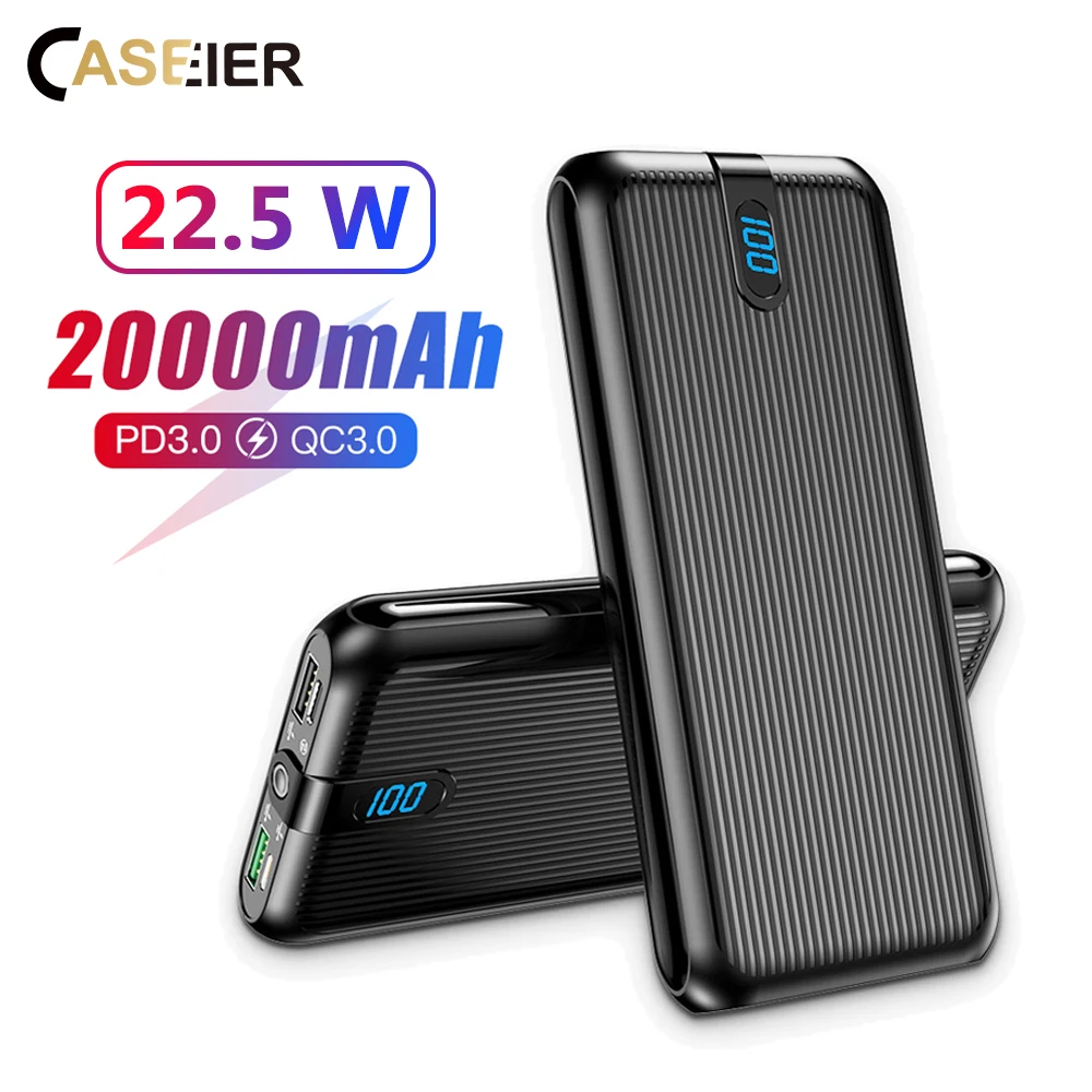 CASEIER 22 5 Вт 20000 мАч Быстрая Зарядка Power Bank для iPhone Samsung Xiaomi PD QC 3 0 Type USB C зарядное