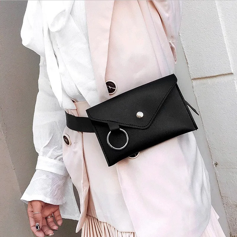 2021 Women Belt Bag Leather Waist Bag Fashion Women's Pure Color Ring