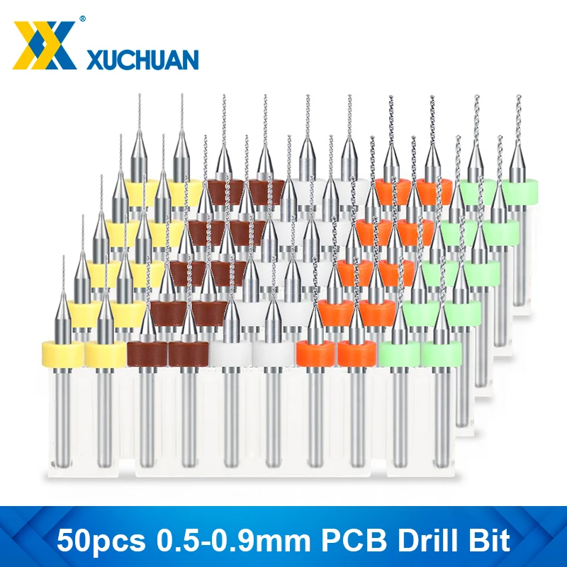 50pcs 0.5-0.9mm PCB Drill Bit 1/8 Shank Carbide Micro Drill for PCB Printed Circuit Board Hole Drilling Tool