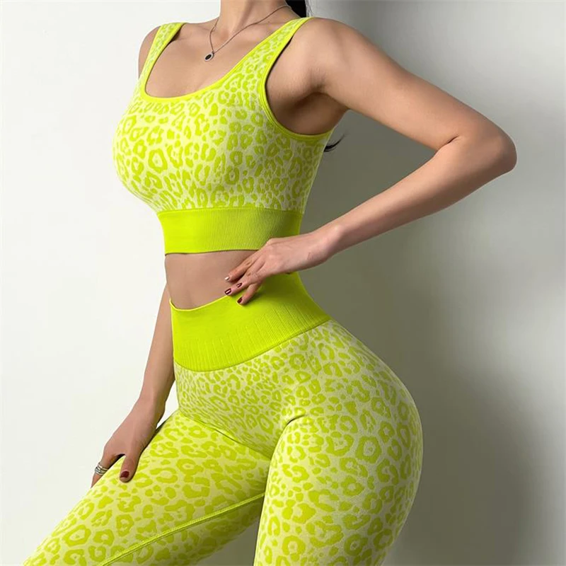 

Leopard Print Sport Sets Women Fitness Clothing Seamless Sports Outfit For Women High Waist Legging Set Gym Suit Workout Clothes