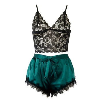 

Women Satin Pajama Sets Sexy Lingerie Corset Lace Underwire Racy Muslin Sleepwear Underwear