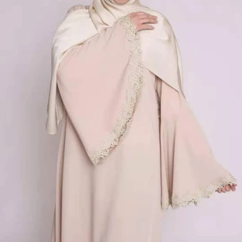 Ramadan Muslim Gold Lace Patchwork Dresses Abayas Dubai Casual Kaftan Robe Ethnic Costumes with Long