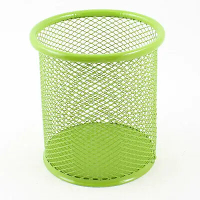 

Light Green Metal Cylinder Mesh Design Pen Pencil Eraser Holder Container
