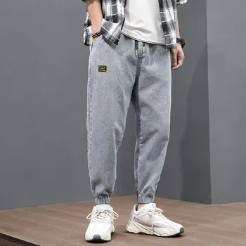 

Korean Fashion Men Jeans Loose Fit Light Blue Gray Denim Cargo Pants Spliced Designer Joggers Harem Trousers Hip Hop Jeans Men