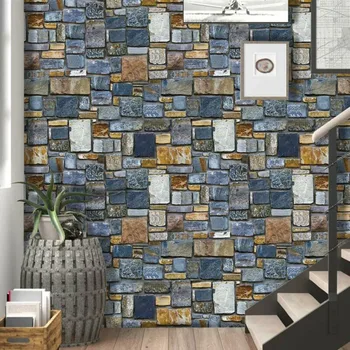 

3D Colorful Blue Stone Peel And Stick Wall Contact Paper Film Self-Adhesiv E