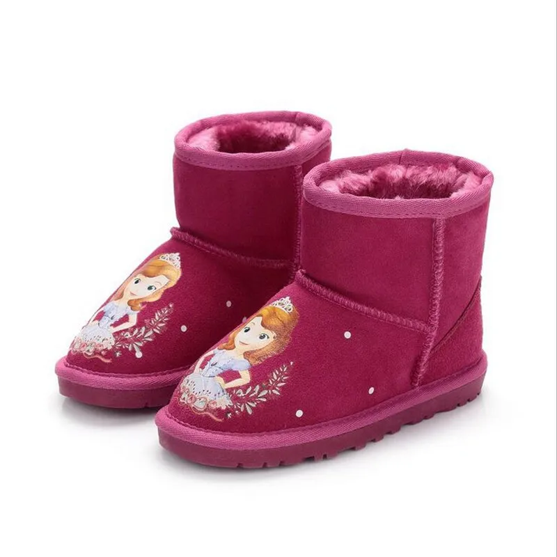 Кожаные зимние сапоги для маленьких девочек; зимние теплые Нескользящие ботинки для маленьких мальчиков; обувь для маленьких детей; ботинки для маленьких принцесс Эльзы и Анны - Цвет: picture-1
