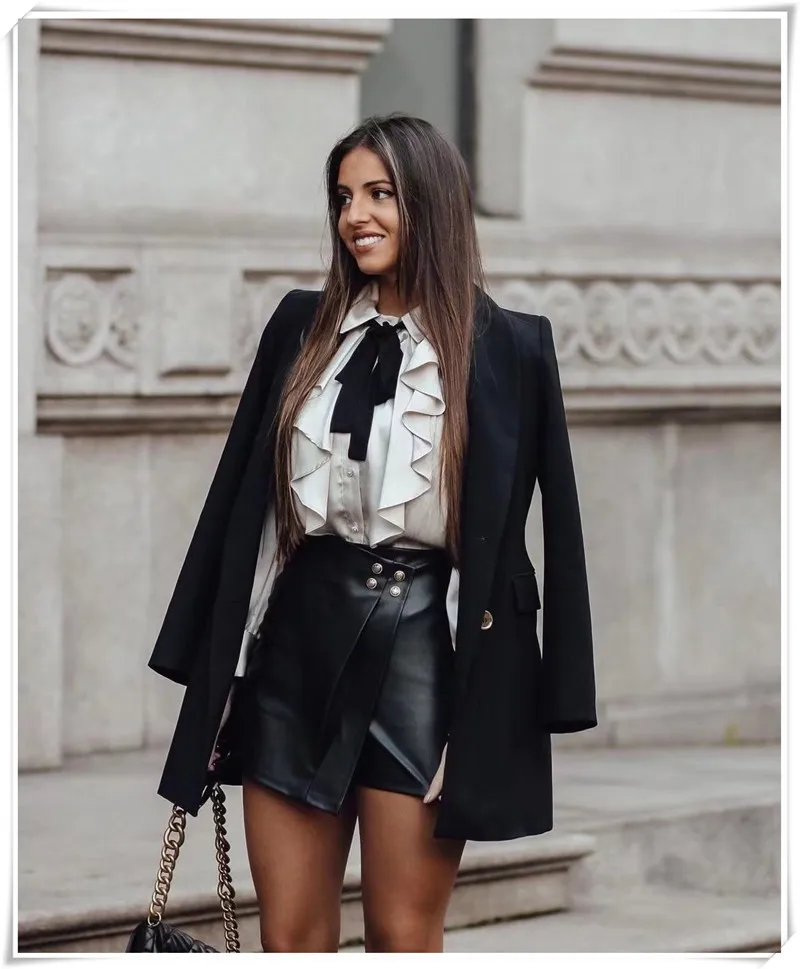 gym shorts Black Pu Leather Shorts Skirts Women Buttons Asymmetrical Mini Sexy Faldas Mujer Office Ladies Bottom Pantalon Capris 2022 New high waisted shorts