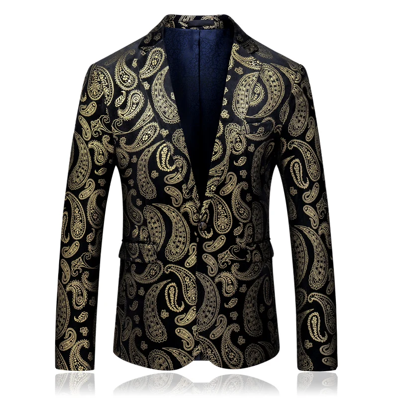

2019 autumn fashion long sleeve suits and blazers for men plus size 5xl single button gold printed blazer for men