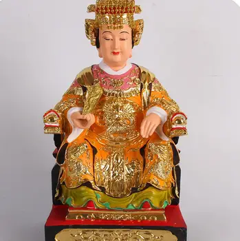 

Copper Statue Mazu goddess 12 inch painted gold sticker Kaiguang household worship resin sea god goddess Buddha