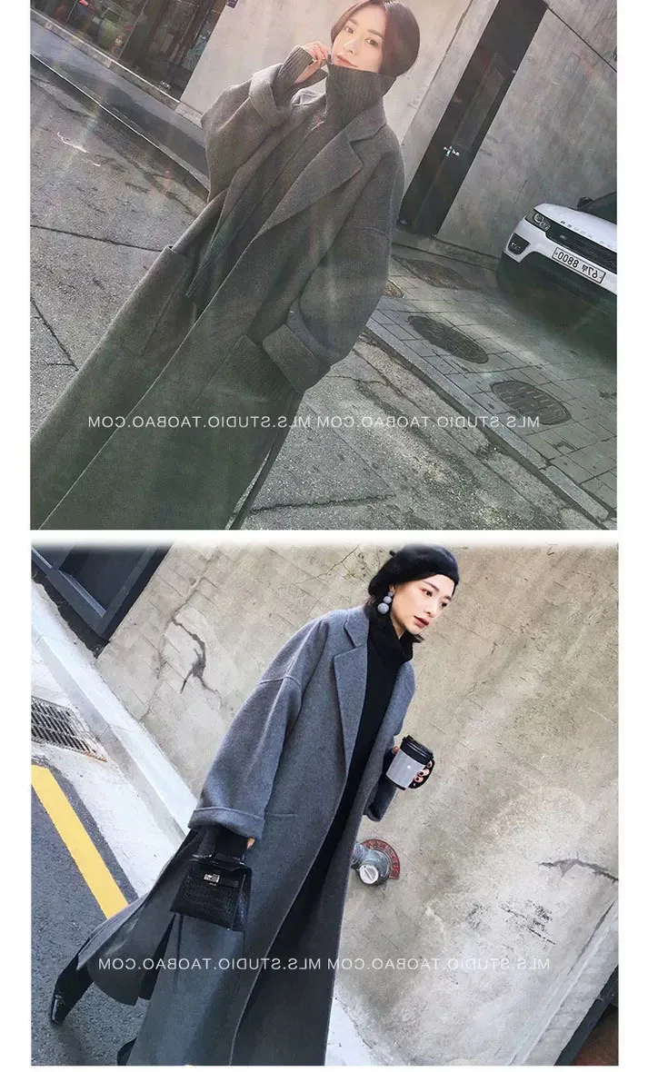 Зимние женские пальто осень и зима Корейская версия большого размера шерстяное пальто Свободное длинное серое шерстяное пальто женское
