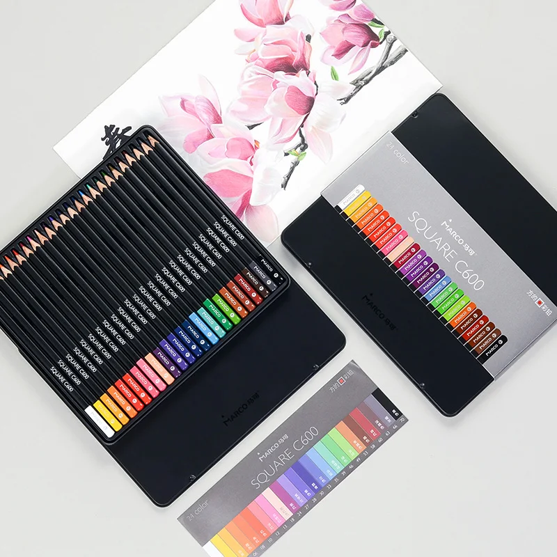 Goedkoop Andstal Marco 12 24 Vierkante Pastel Kleuren Niet giftig Kleur Potlood lapis de cor Professionele Kleurpotloden voor Schoolbenodigdheden