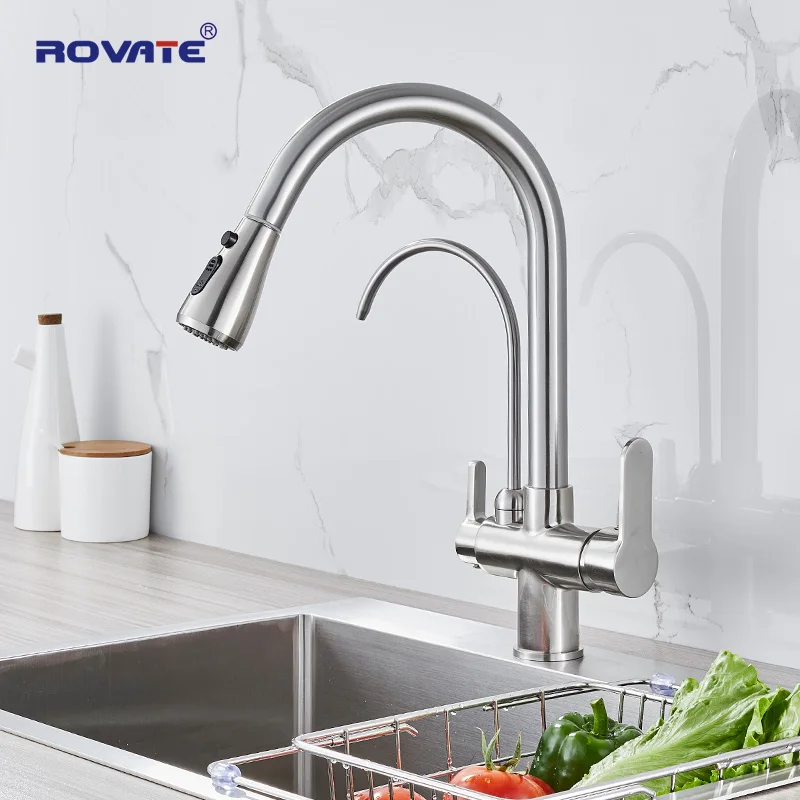 ROVATE фильтр Кухня кран тянуть вниз с для питьевой воды высокая Arc очистки