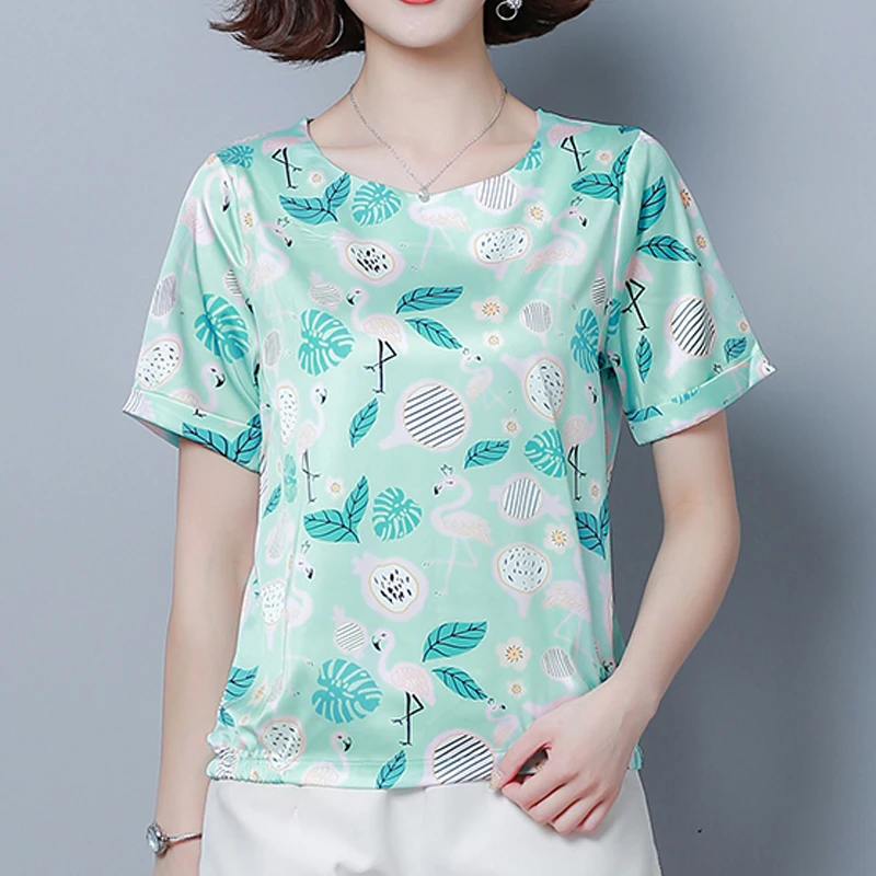 4XL размера плюс blusas mujer de moda повседневные блузы с коротким рукавом и принтом женские топы и блузки 5660 50