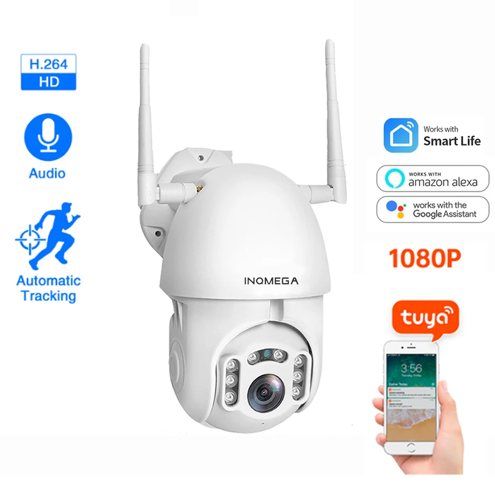 Hot Products! INQMEGA Ip Camera Wifi Tuya Smart 4X Zoom Auto Tracking Outdoor Action Camera P2P Two Voice Alexa 2MP Security CCTV Camera