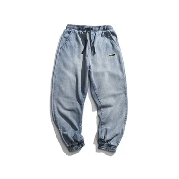 

High Street Denim Pants Men Hip Hop Fashions Blue Jeans Men Denim Trousers Men Kpop Japan Style Solid Color Loose Herem Jeans