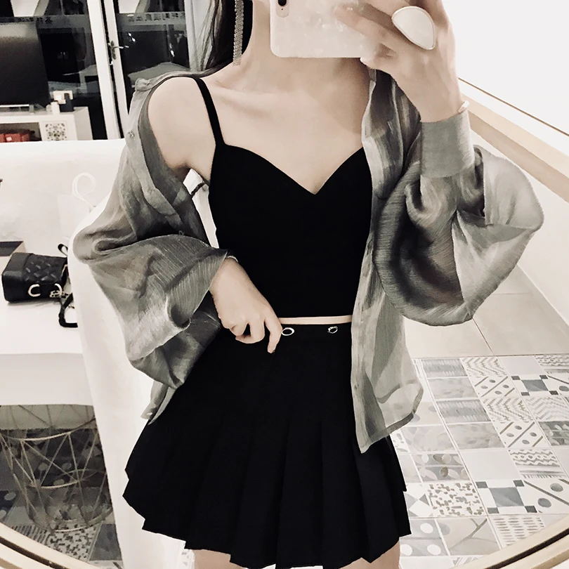 Модная серебристо серая Корейская свободная Солнцезащитная тонкая рубашка с