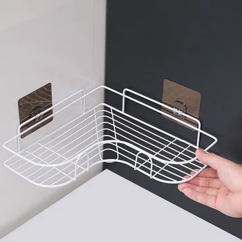 

Iron Art Bathroom Shower Caddy Corner Shelf Adhesive Storage Basket with Glue Tape Punch-Free Wall Storage Organizer Rack 1pc